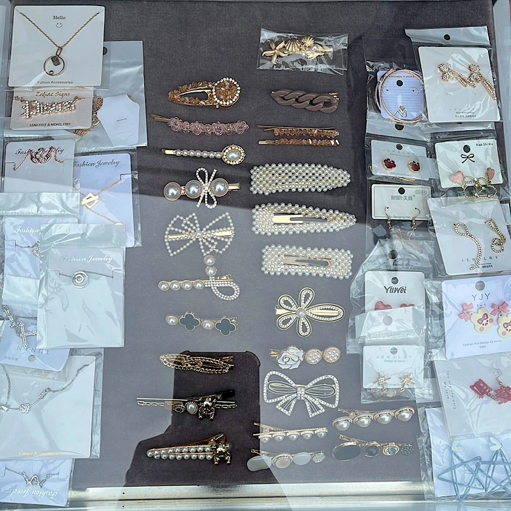 Hair clip, Necklace, and Earrings